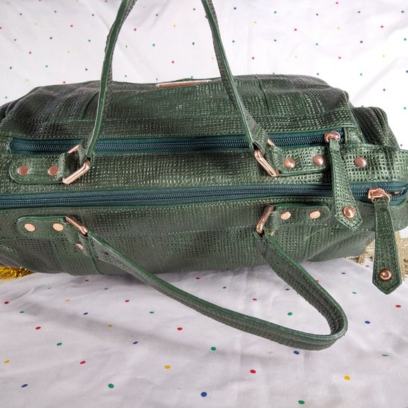 La Gioe Di Toscana By Sharon Gioe Green Leather Satchel Travel Bag - Picture 5 of 16